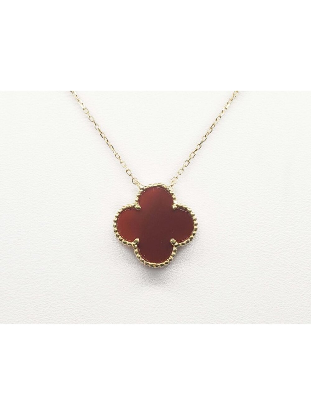Carved Natural Carnelian Quatrefoil Clover Charm Pendant Necklace 18k Gold
